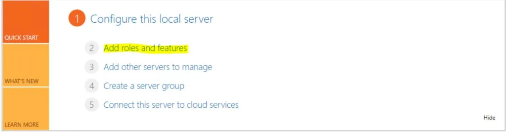 Server Manager Add Roles and Features ekranı