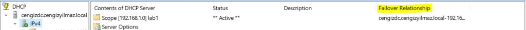 DHCP Server Konsol Failover Relationship