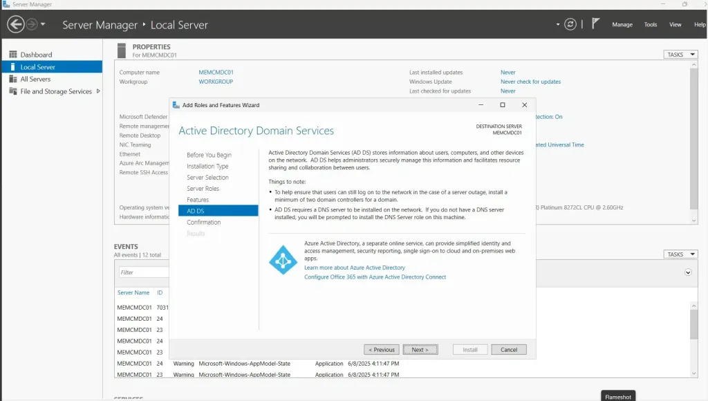 Server Manager Configure AD Connect