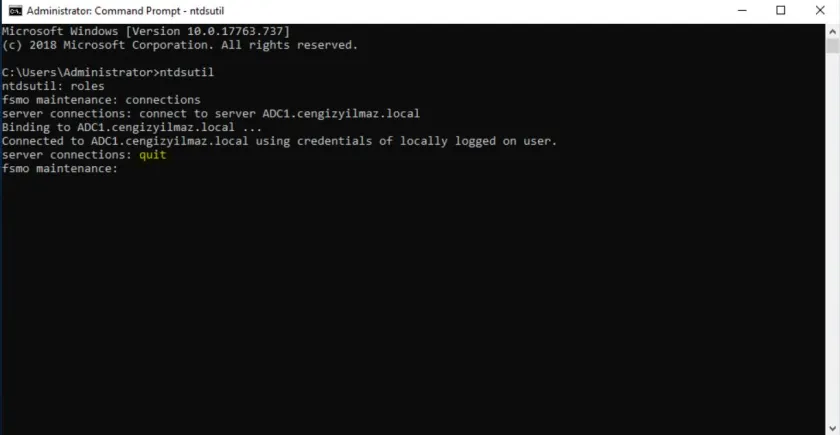FSMO connect to server quit