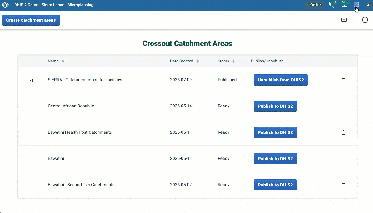 Catchment Area maps in DHIS2 Crosscut App