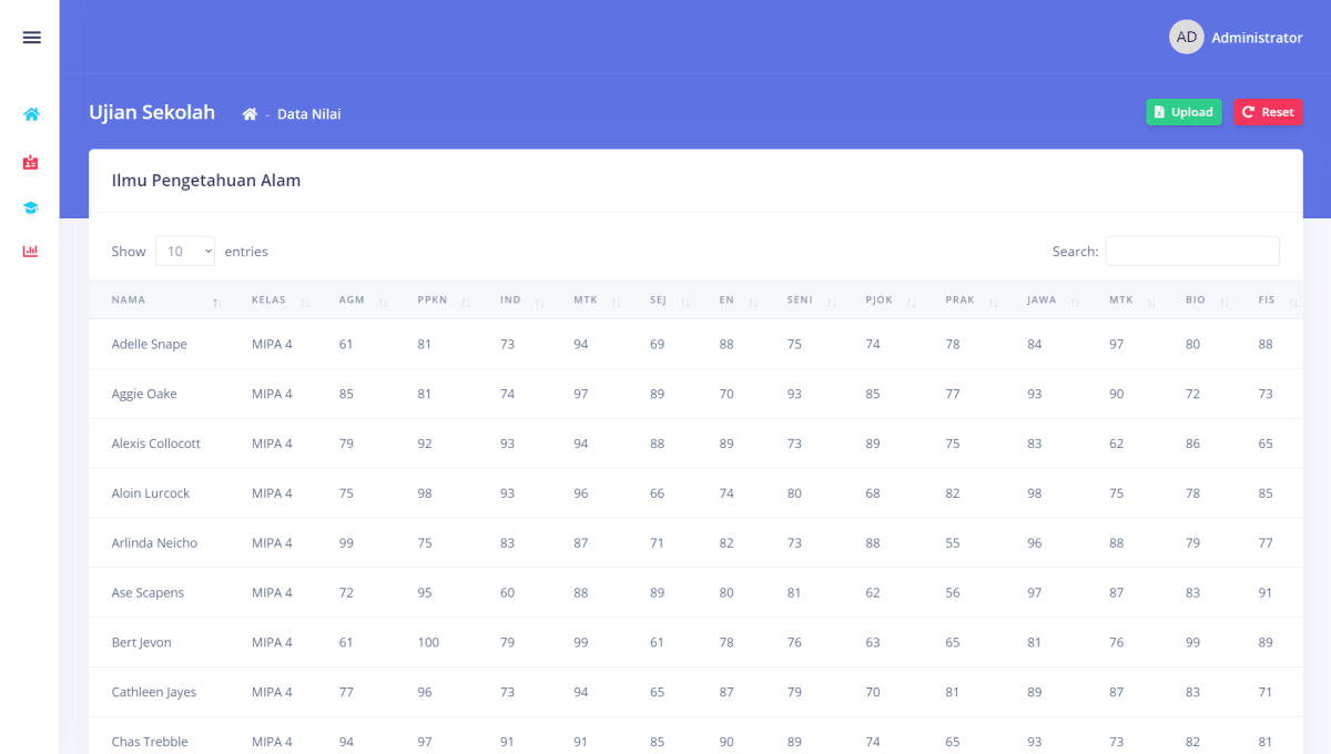 School Exam Grades UI