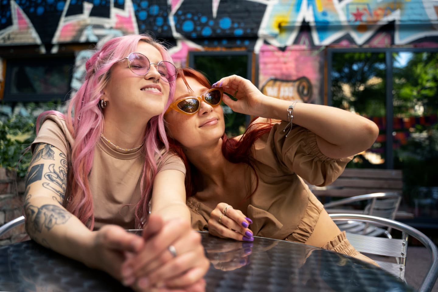 Two friends having fun during summertime