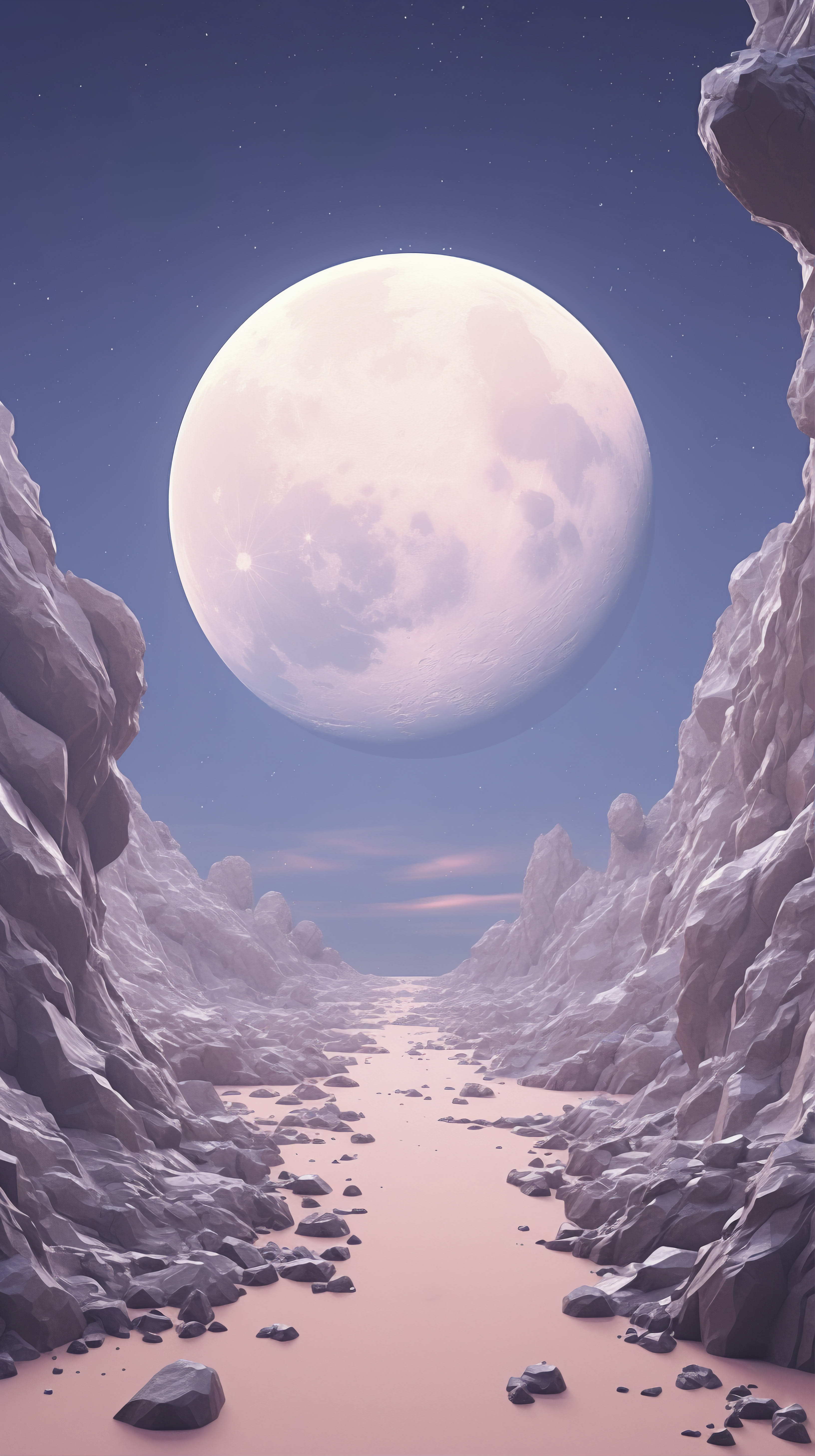 Pink moon realistic landscape