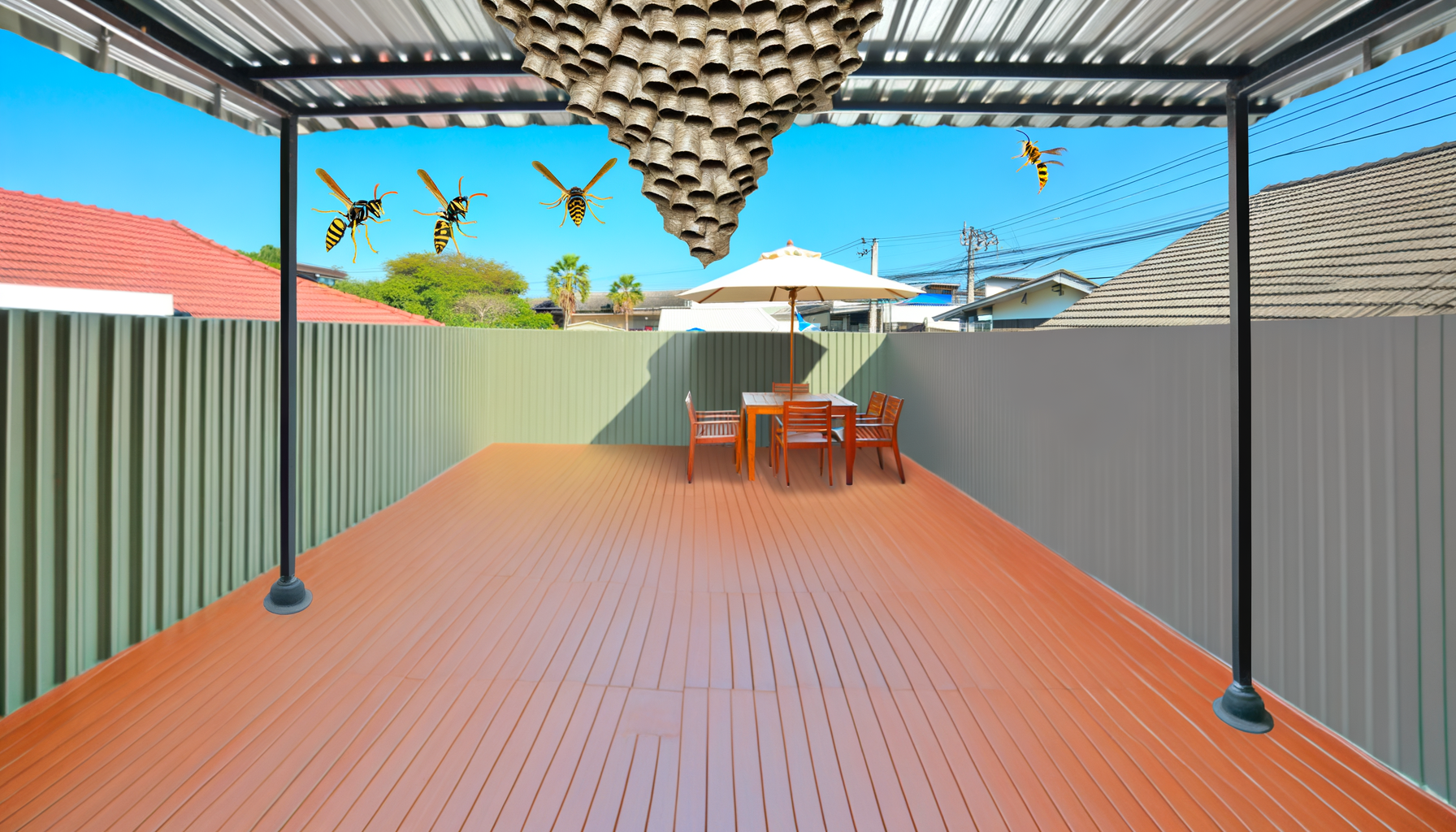 Les dangers d'un nid de guêpes sur votre terrasse Danger du nid de guêpes