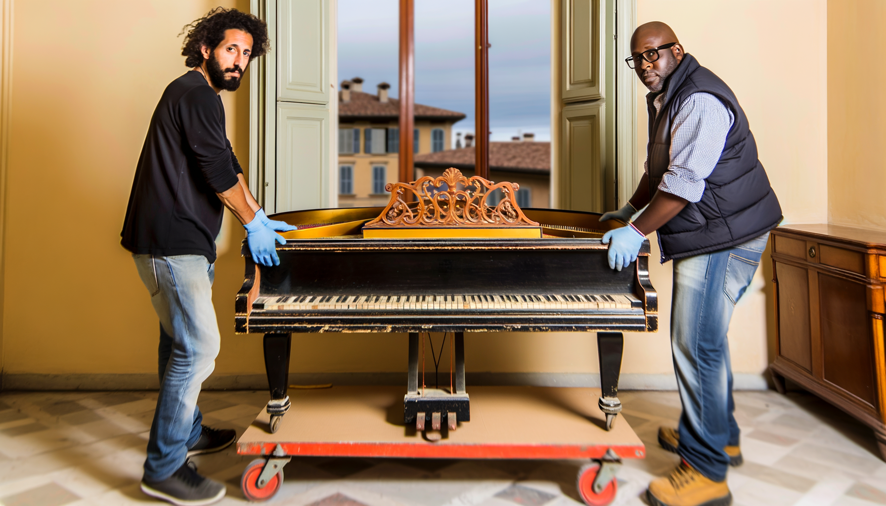 Défis rencontrés lors du débarras d'un piano Débarras d'un piano dans un accès difficile.