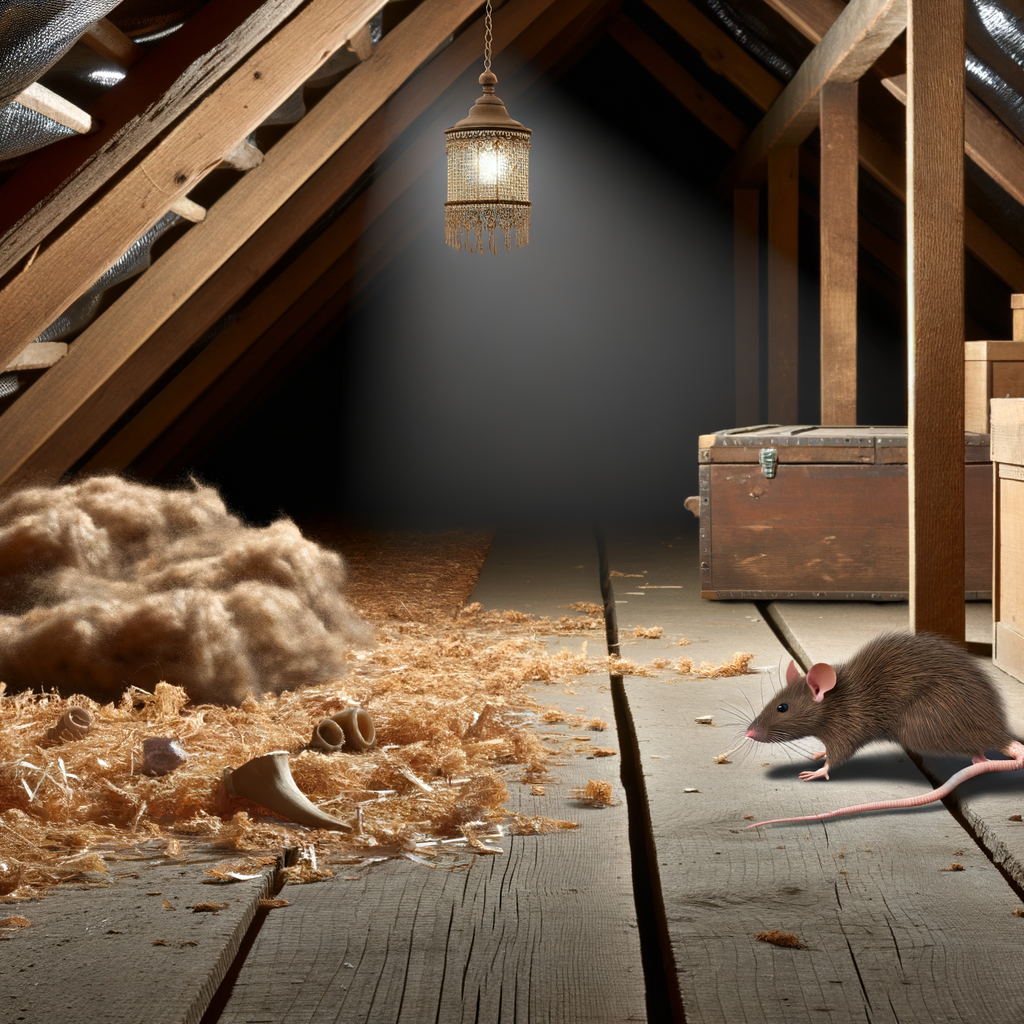 Signes d'une infestation de rats dans un grenier Signes d'une infestation de rats dans un grenier.