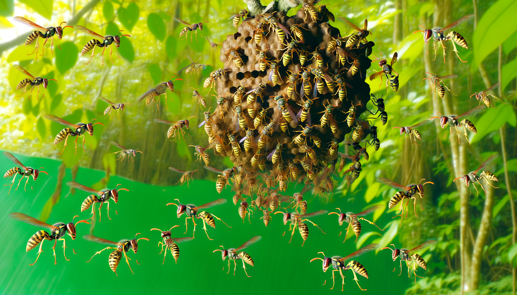 Les guêpes dans leur habitat naturel Vue détaillée des guêpes.