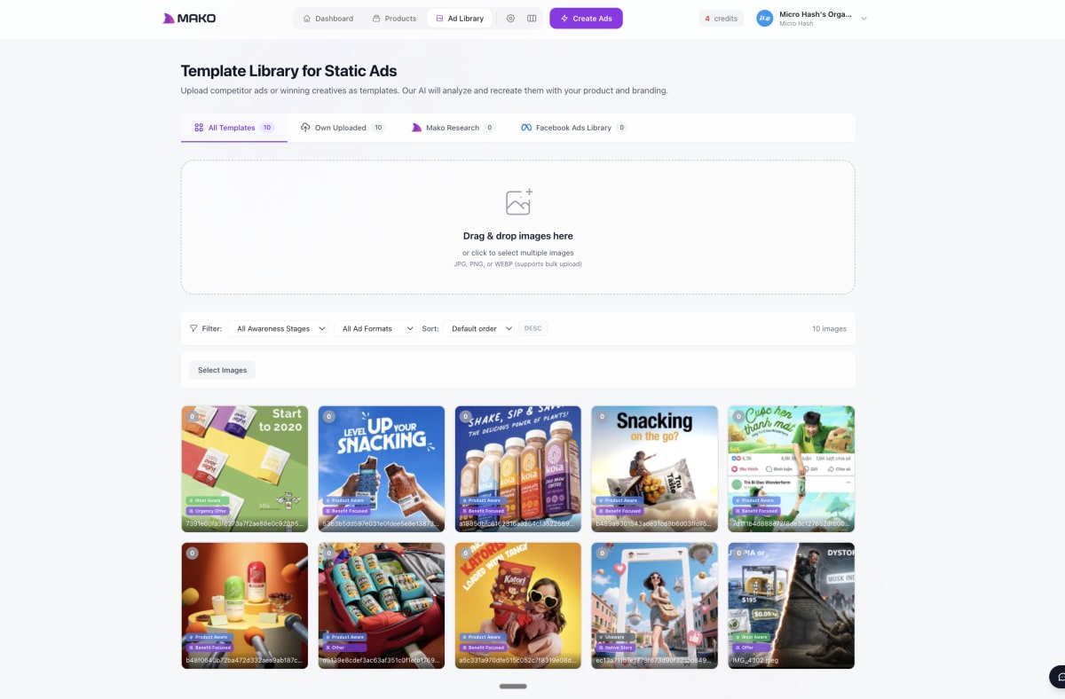 Ad Template Library with competitor creatives