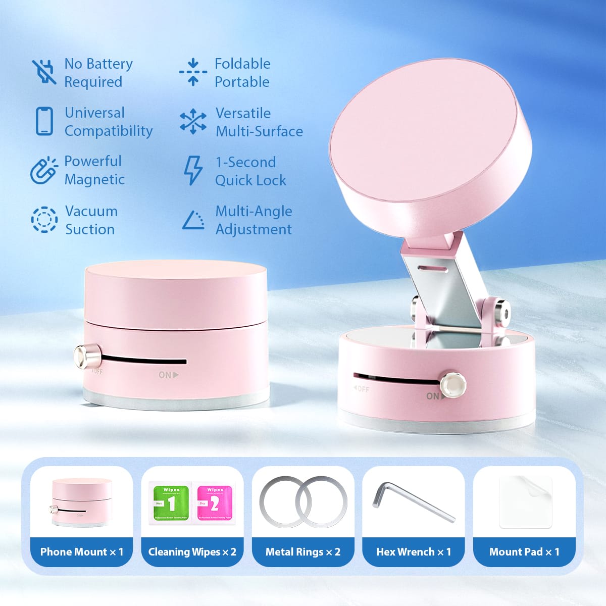 Pink Wisgic™ Magnetic Phone Mount with vacuum suction and full accessory kit