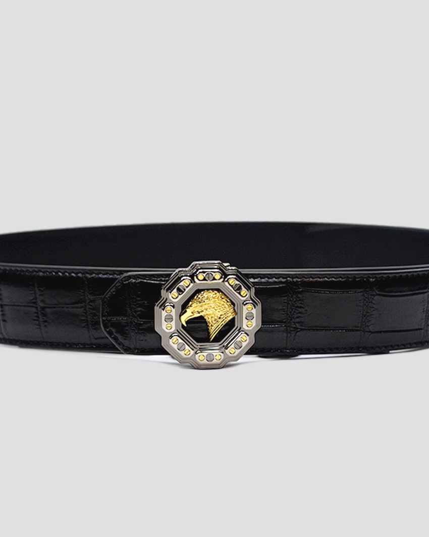 Crocodile Belt – 18K Gold Plated Eagle Buckle