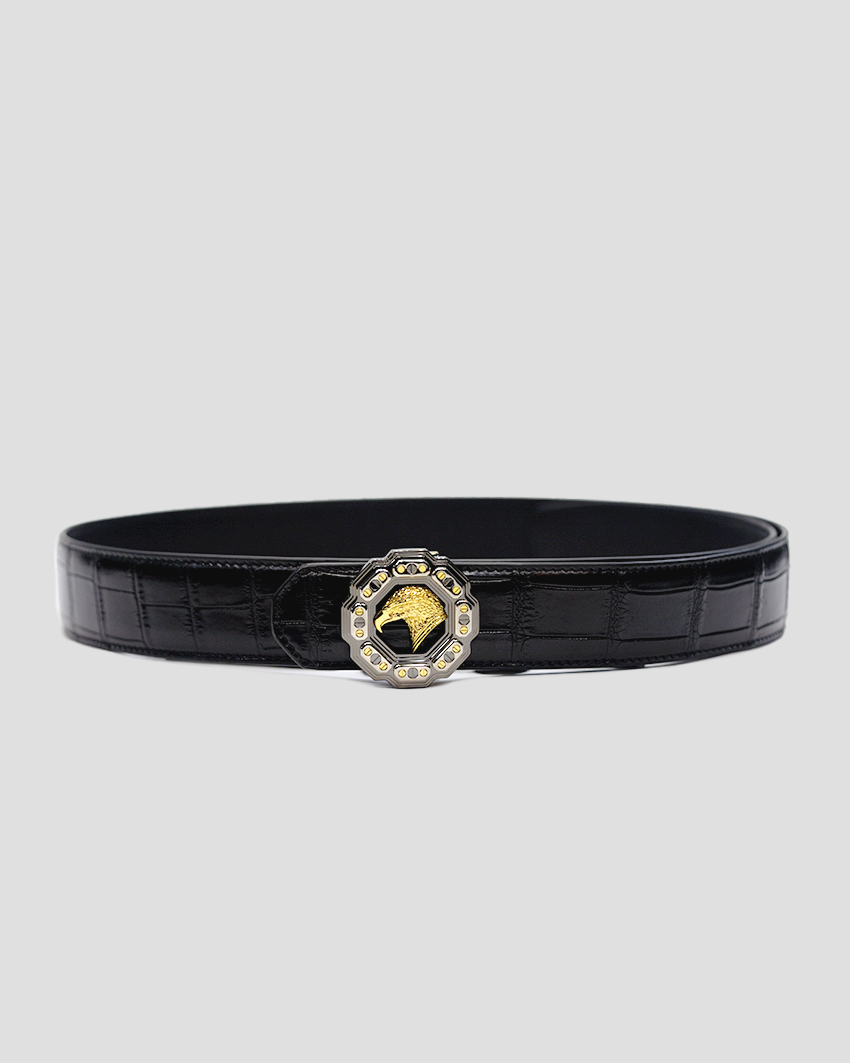 Crocodile Belt – 18K Gold Plated Eagle Buckle