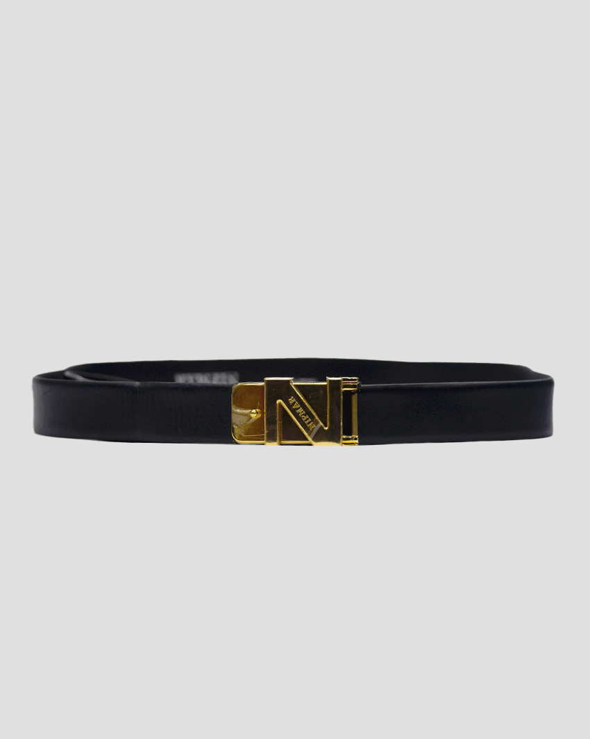 Luxury Leather Belt – Gold Plated Buckle with Signature Logo