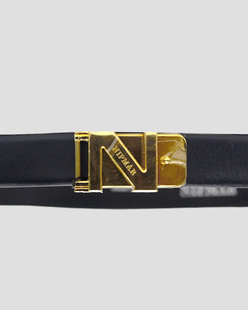 Luxury Leather Belt – Gold Plated Buckle with Signature Logo