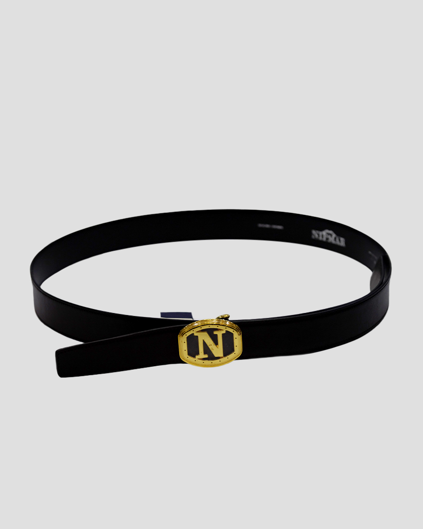 Leather Belt with Gold-Plated Buckle