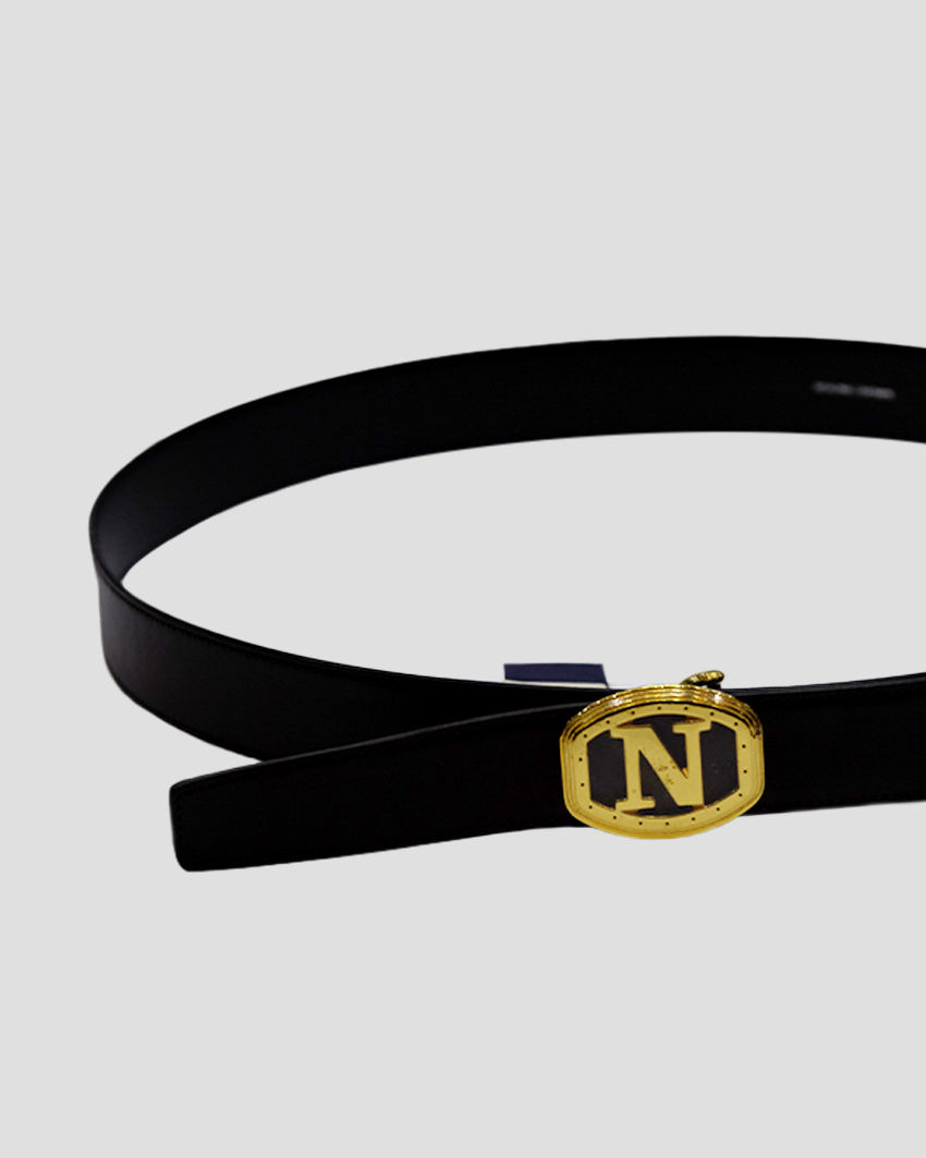 Leather Belt with Gold-Plated Buckle
