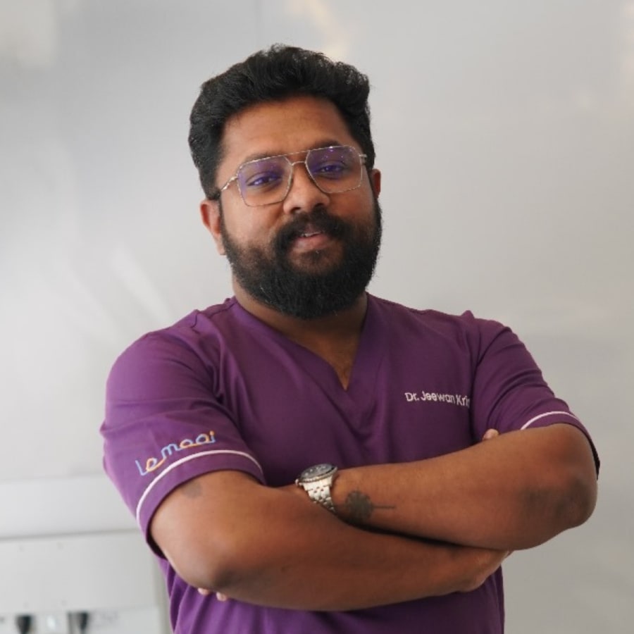 Portrait of Dr. Jeewan Krishna, dental surgeon at Lemooi