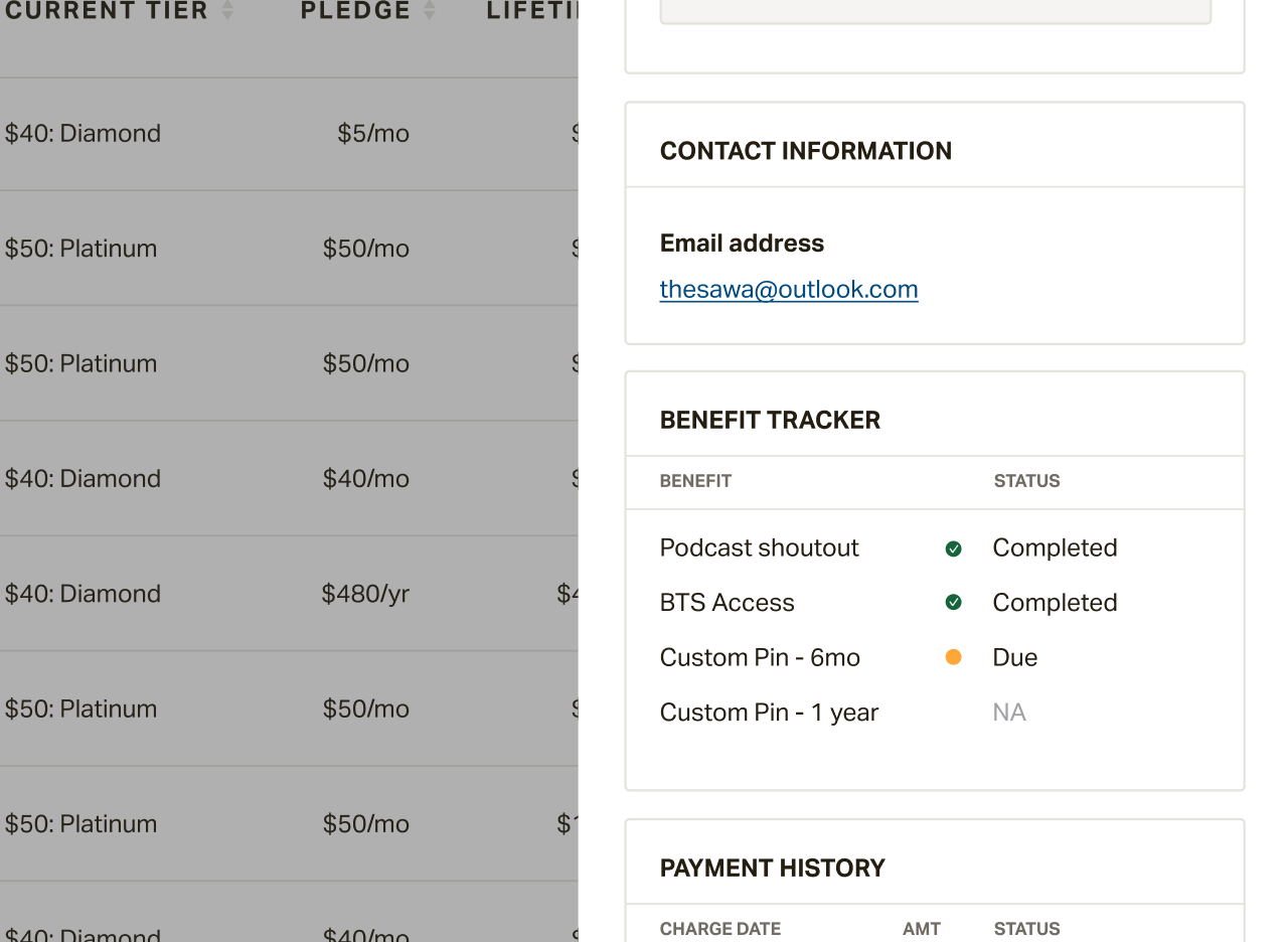 Benefit tracker snippet, benefit status surfaced in context.