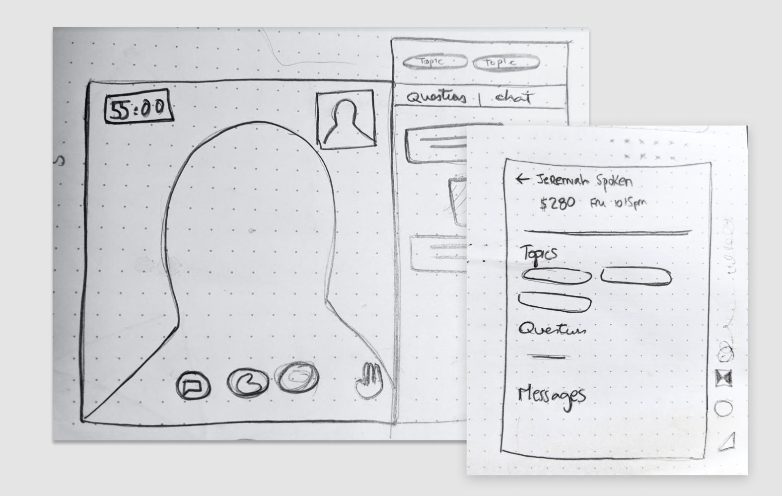 Early sketches , two-section layout with camera feeds and agenda space.