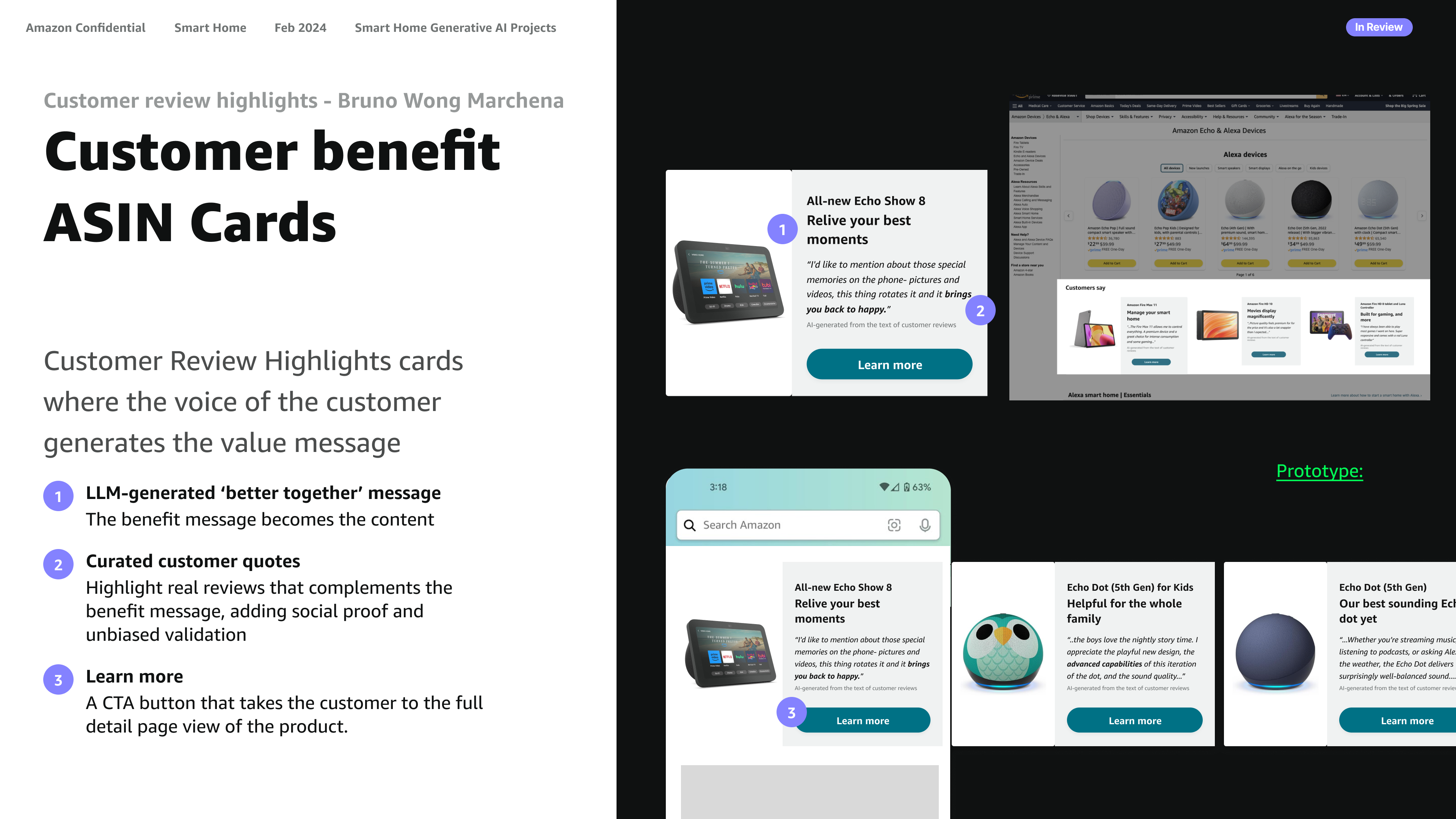 Customer benefit ASIN Cards concept pitched to leadership.