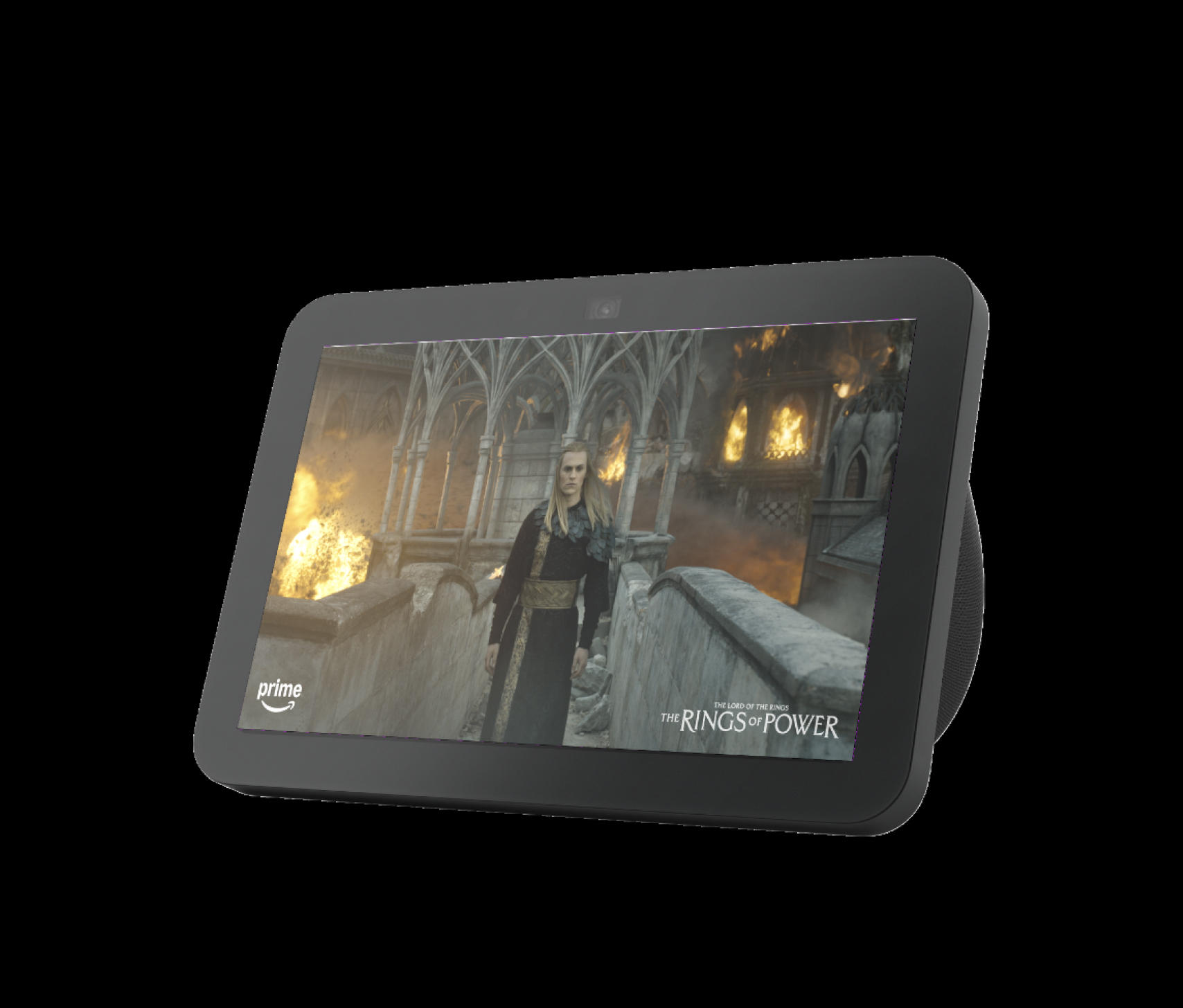 Lord of the Rings, placed inside an Echo Show. Same process localizes screen content, keeps perspective, shadows, and glare intact.