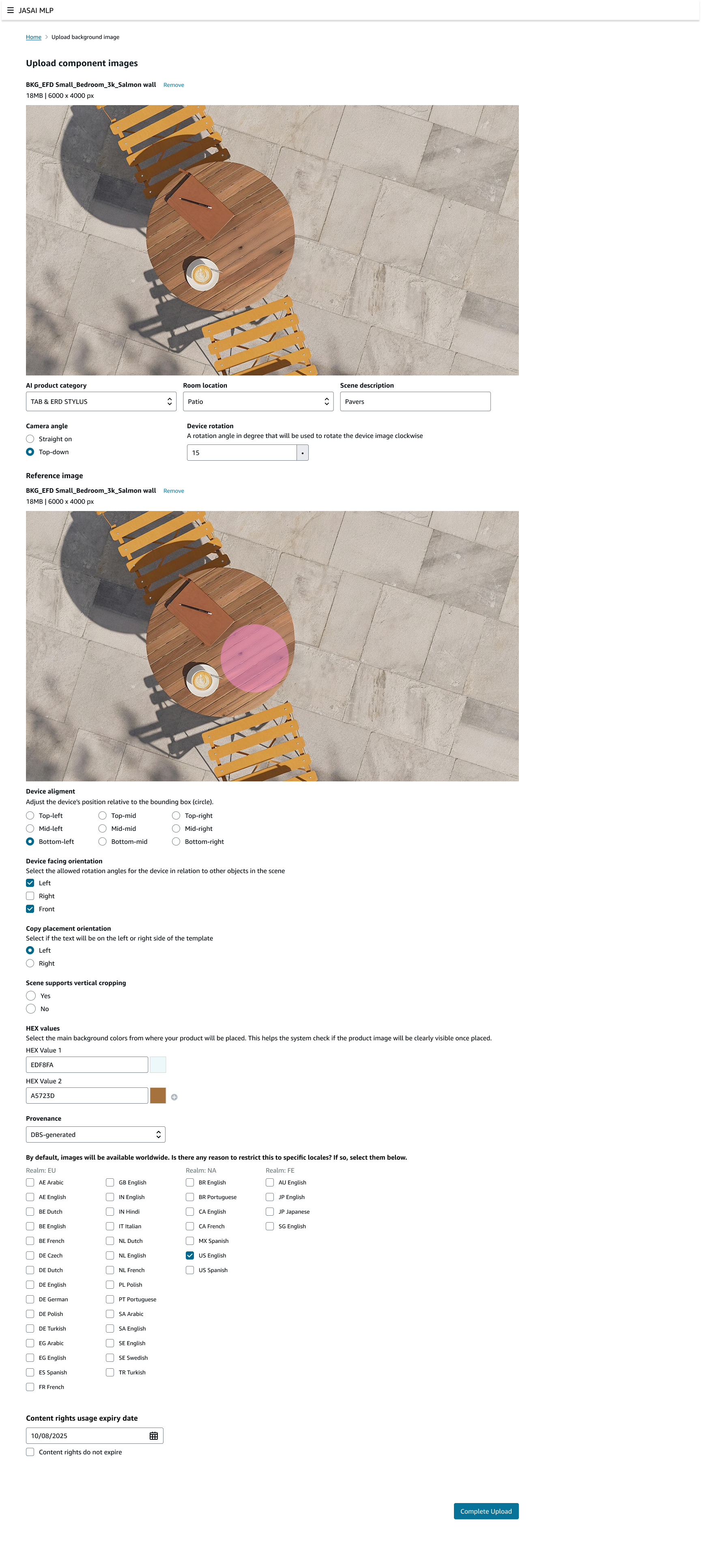 The manual upload screen for a background image. Up to 90 metadata inputs, before a single asset was ready.