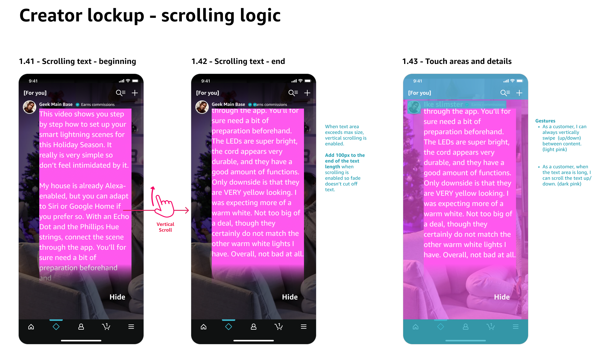 Gesture zone logic for scrolling vs. non-scrolling text states.