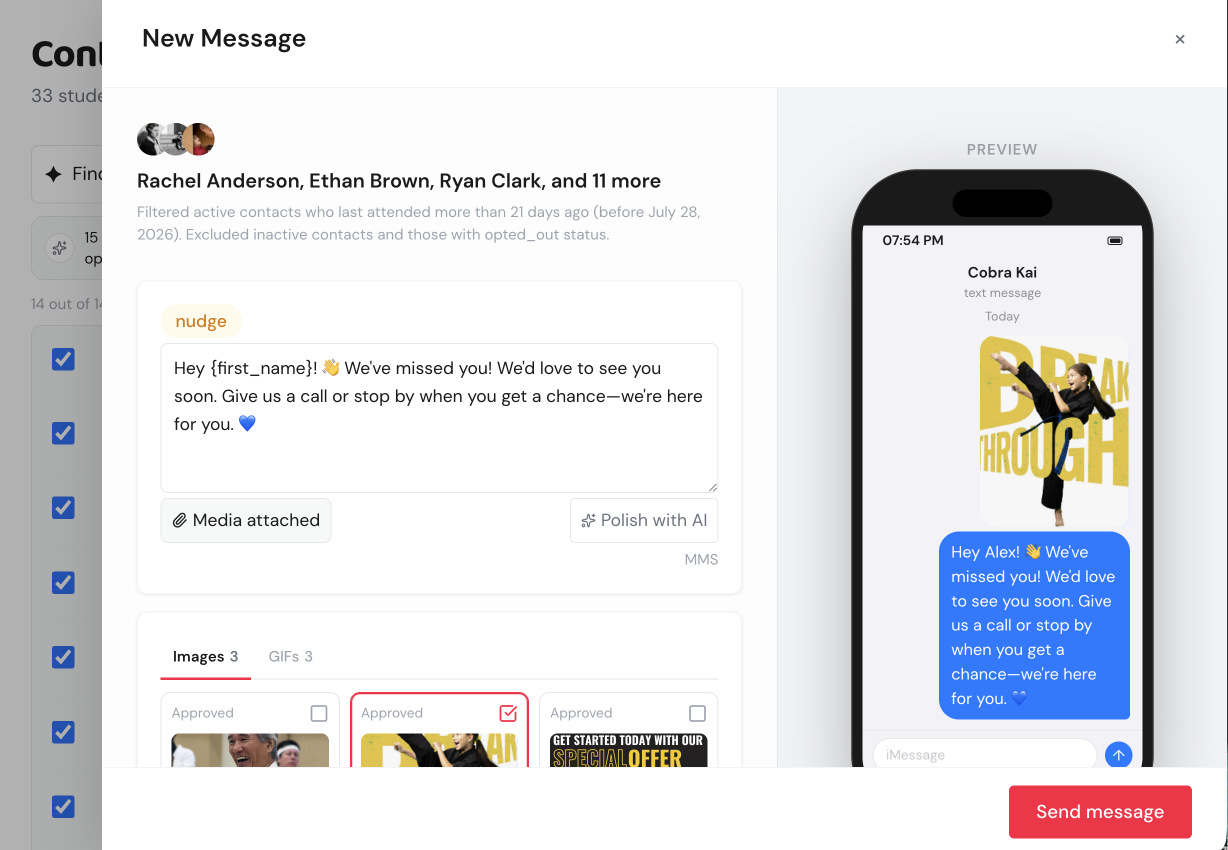 A human drafts the text message. Hey Cohen helps polish it, adds context, and suggests improvements, but it's still the sender's call.