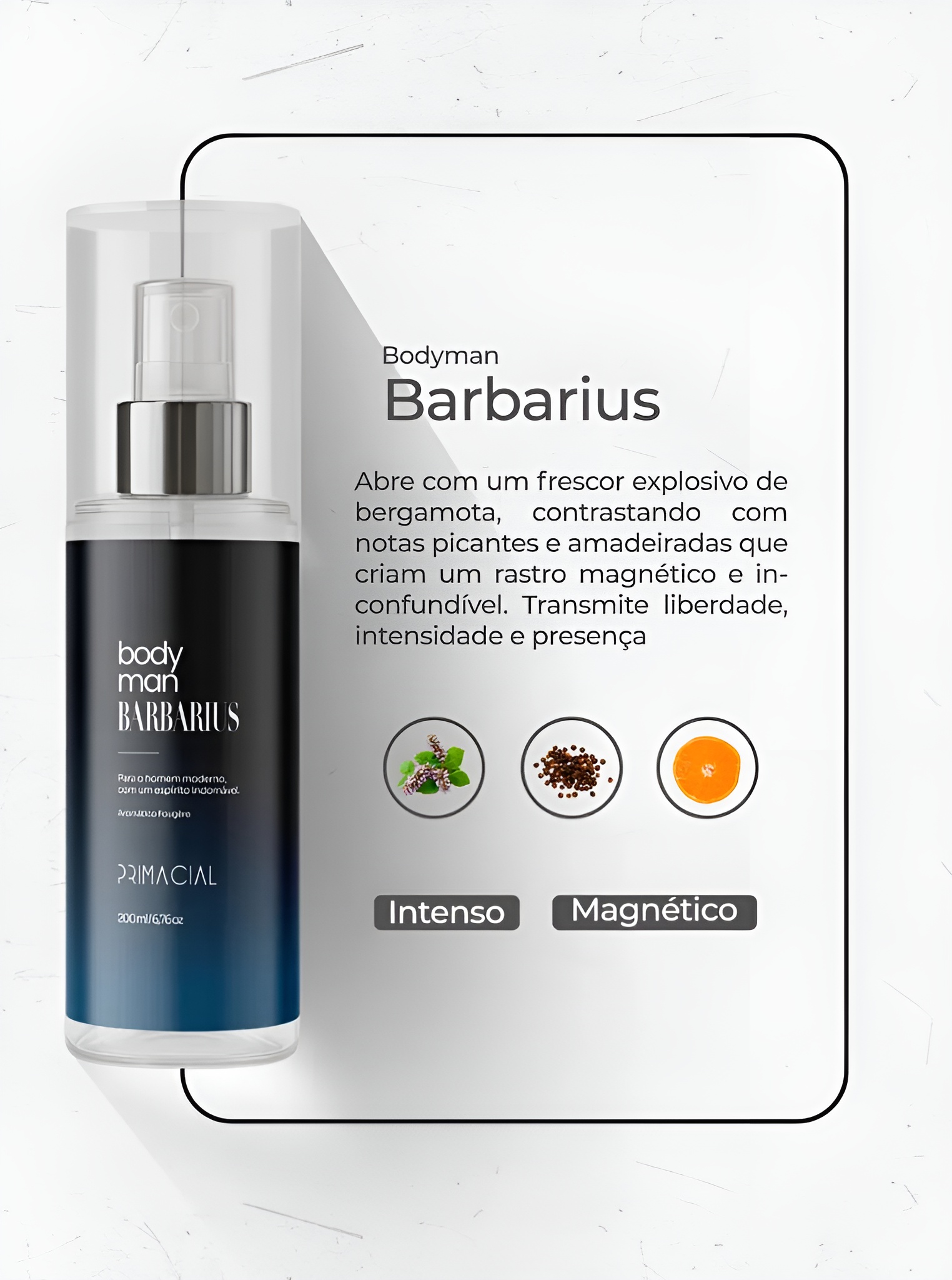 Informações técnicas e conceito olfativo do Body Splash Barbarius