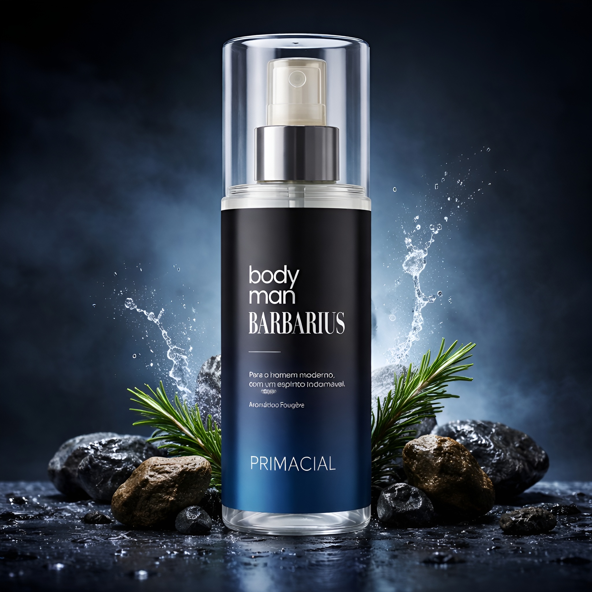 Body Splash Masculino Barbarius 200ml Primacial em foto de estúdio