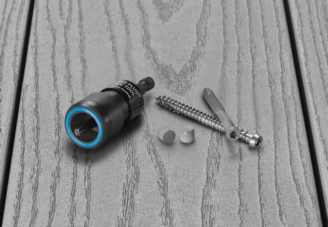 Starborn Pro Plug Tool with color matched screw and plugs on grey composite deck