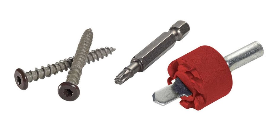 TrapEase FASCIA fastener, TORX ttap driver bit, and counterbore tool