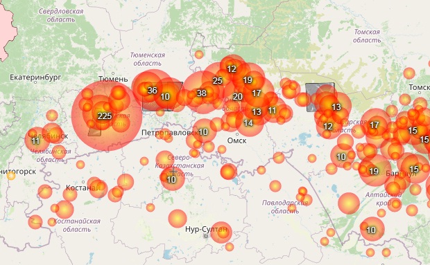 Где горят леса в свердловской области карта