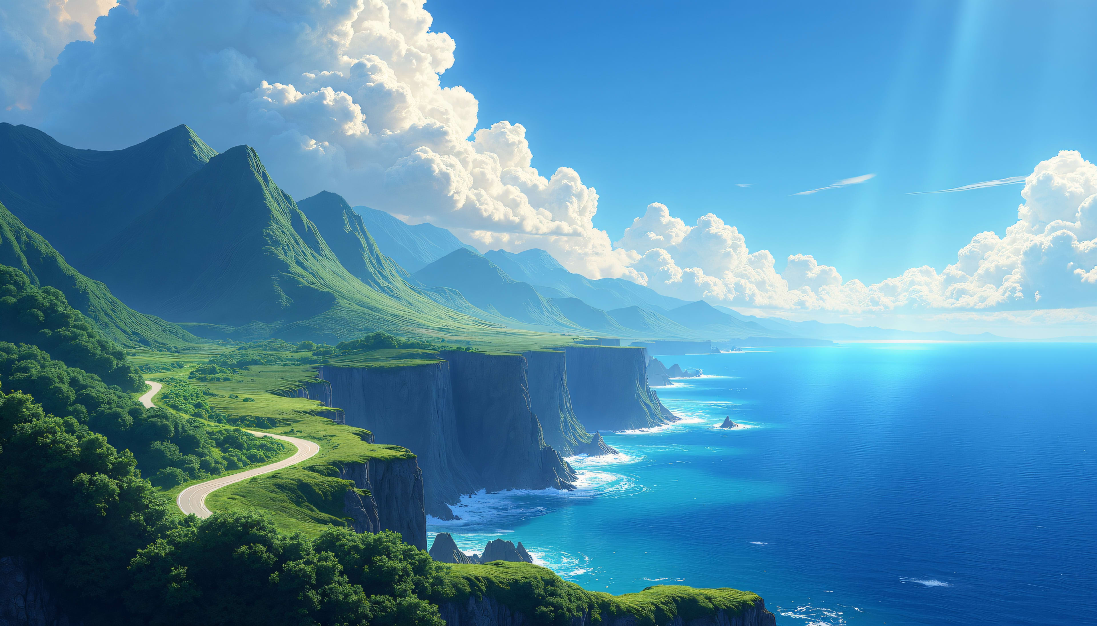 Mountain by the Side of an Ocean