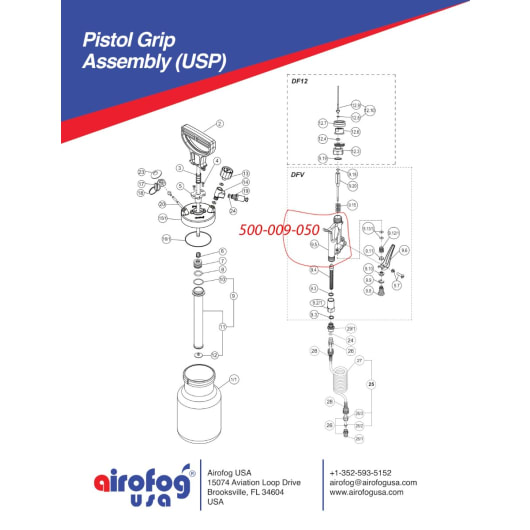 Airofog Valve body with 2 packing and packing nut, 500009050