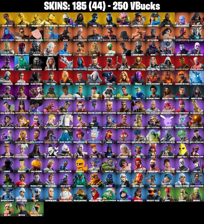 Fortnite Account ( PLAYSTATION / XBOX / PC / NINTENDO ) (Travis Scott, Gold Midas) (185 Skins) Fortnite Account ( PLAYSTATION / XBOX / PC / NINTENDO ) (Travis Scott, Gold Midas) (185 Skins)