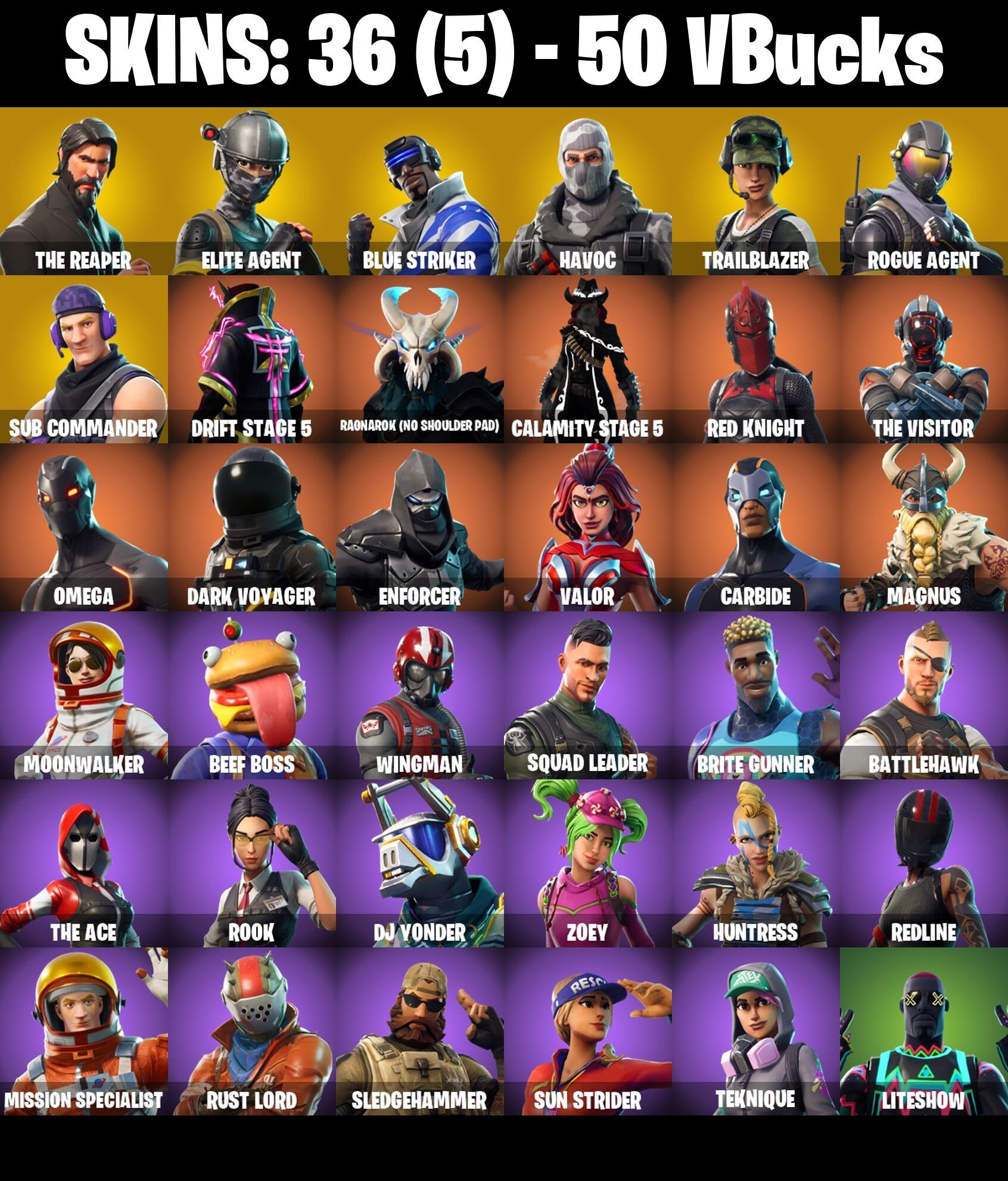 Fortnite Account ( PLAYSTATION / XBOX / PC / NINTENDO ) (THE REAPER) (36 Skins)