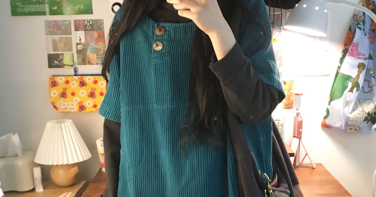 VINTAGE CORDUROY DRESS & TOP SET TEAL BLUE