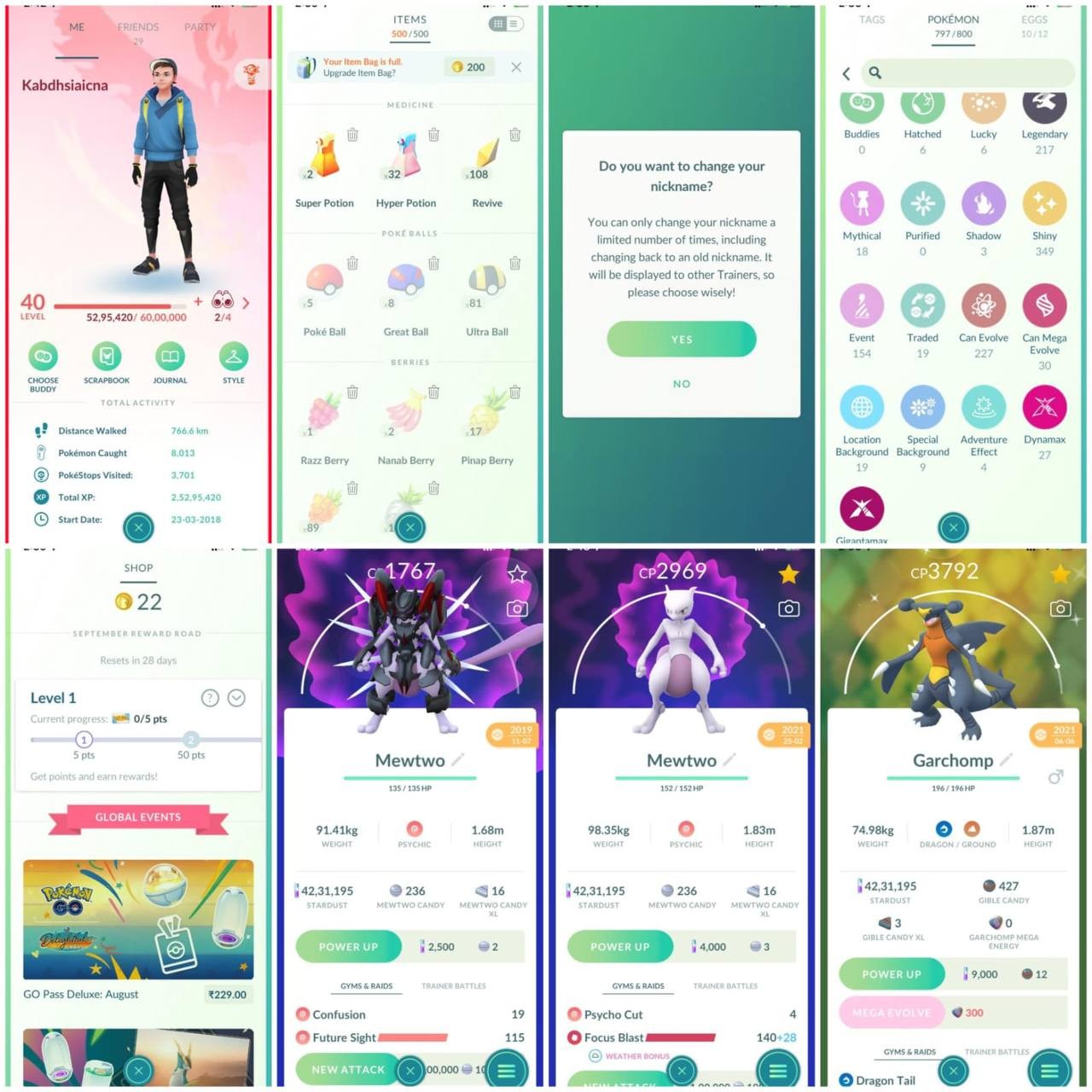 Pokemon Go Account – 🔥LVL 40(YEAR 2018)🍬34(SL)🥵235 LEG,MYTH🤯349 SHINY ✨ ARMORED MEWTWO , SHINY MEWTOW , SHINY RAYQUAZA, SHINY ZACIAN AND MORE🍁😎 27 DMAX 🥵 OP ACC🔥