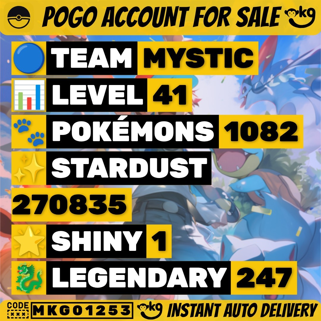 Pokemon Go Account – 💎 LEVEL 41 (MYSTIC) 🎮 1082/1200 Pokémon | 247 Legendary | 6×Mewtwo 👾 | 9×3000+ CP Pokémon 🐉 | 270,835 Stardust | 12 Legendary+Shiny | Instant … ! MKG01253