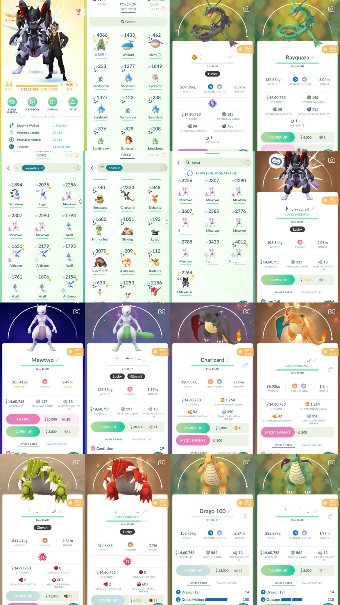 Pokemon Go Account – 🟣 Armored Mewtwo🐲Level 44( Team Instinct ) 2352/2400 Pokemon 861 Shiny 370 Legendary 14,60,753 Stardust 138 Hundo 57 Gigantamax