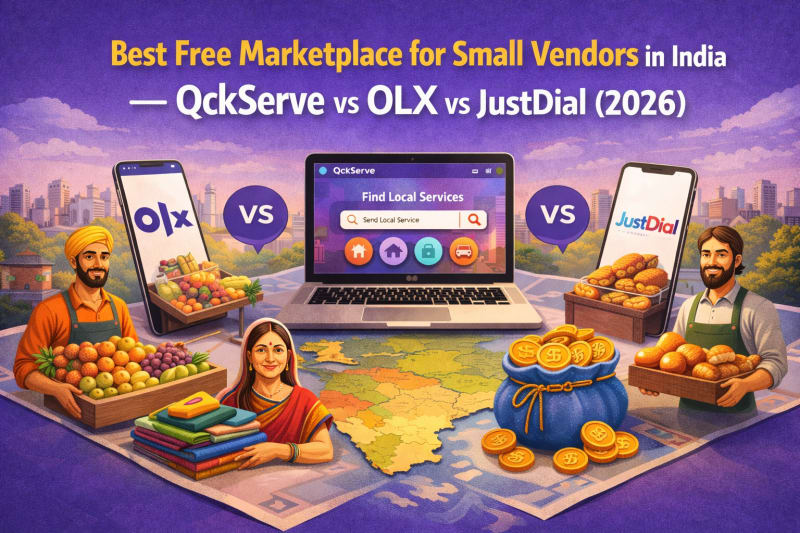 Best Free Marketplace for Small Vendors in India — QckServe vs OLX vs JustDial (2026)