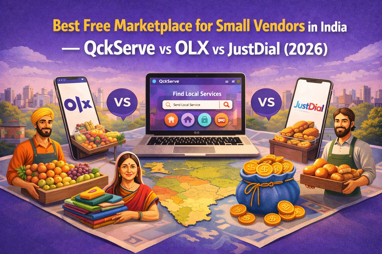 Best Free Marketplace for Small Vendors in India — QckServe vs OLX vs JustDial (2026)