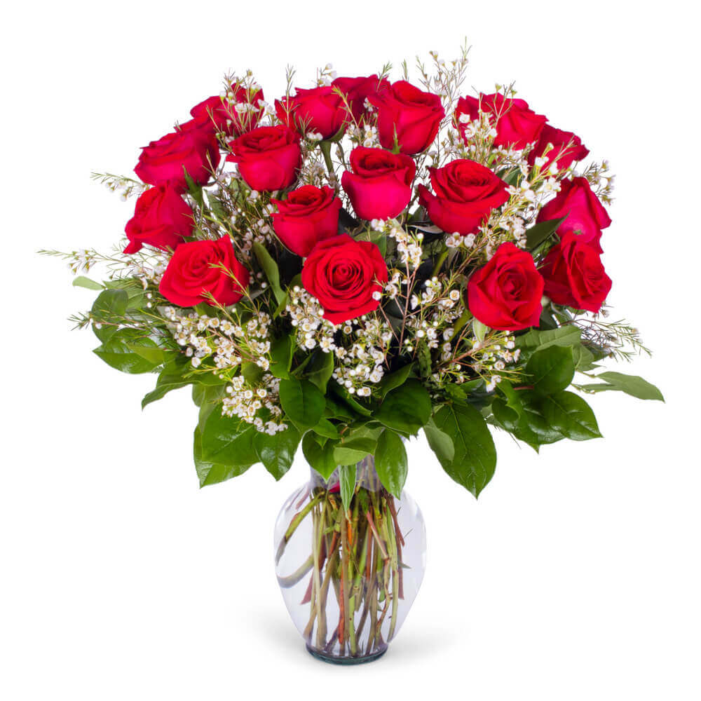 red roses bouquet vase