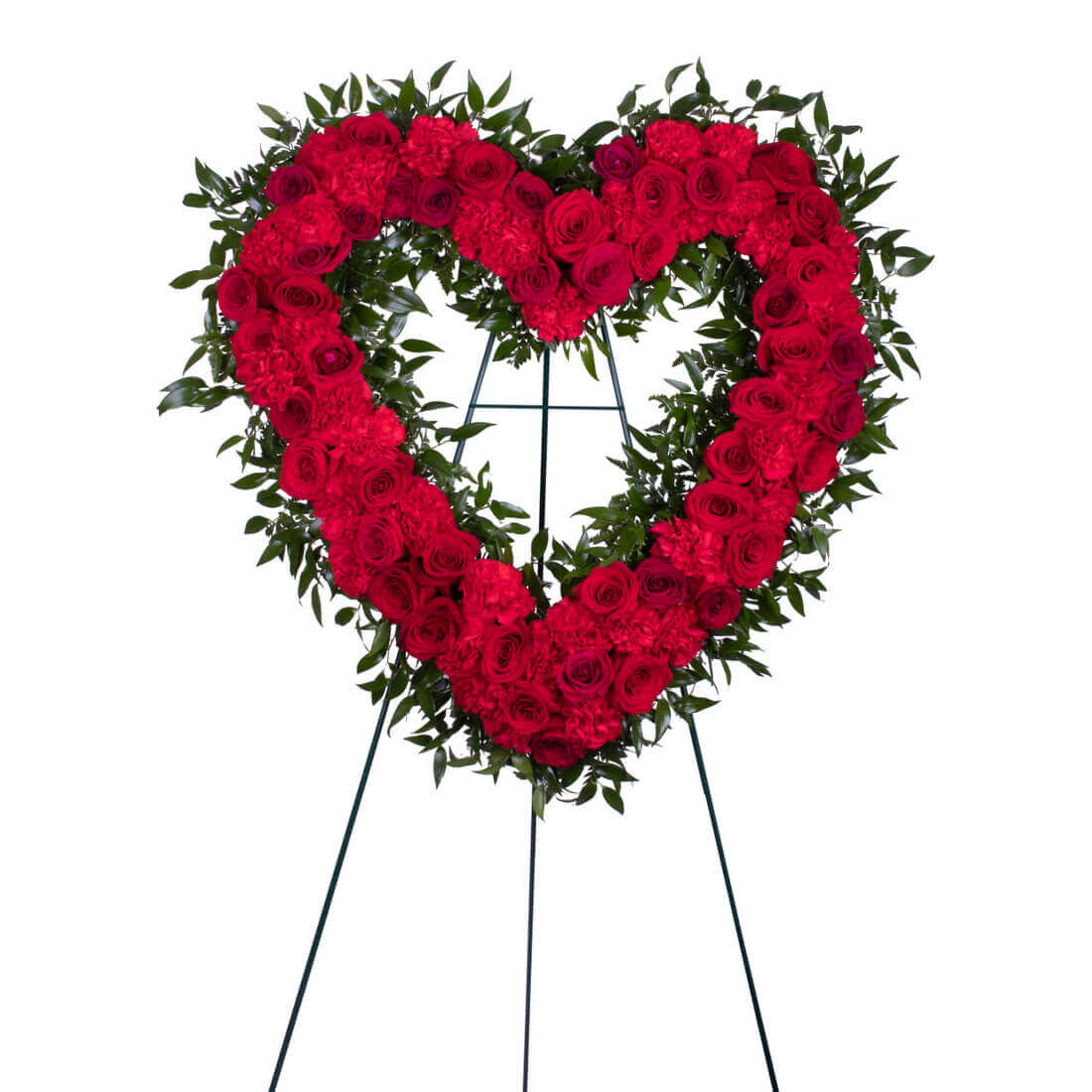 Hana Florists  Blessings In Red Rose Open Heart Funeral Wreath