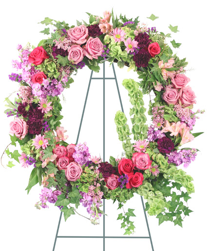 Standing Pink Heart Wreath Walnut Creek, Florist: Flower Bowl Florist