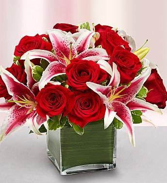 Modern Embrace Red Rose and Lily Cube Flower Delivery Ventura CA - Secret  Garden Florist