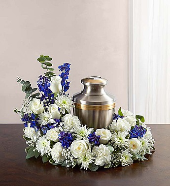 Blue & White Funeral Arrangement