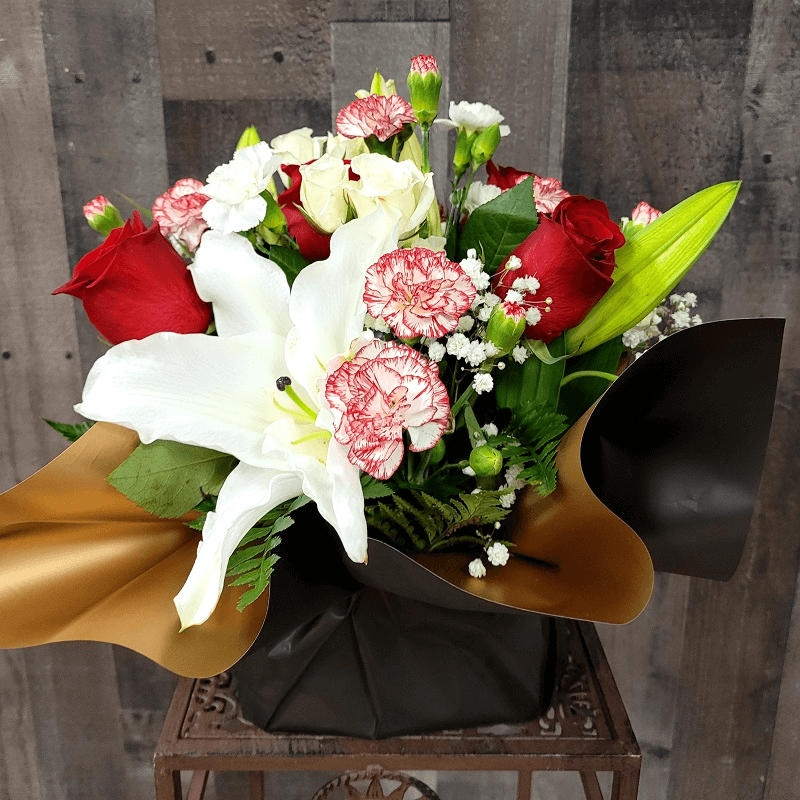 Red & Whites in Black Wrap Flower Delivery Winston-Salem ...