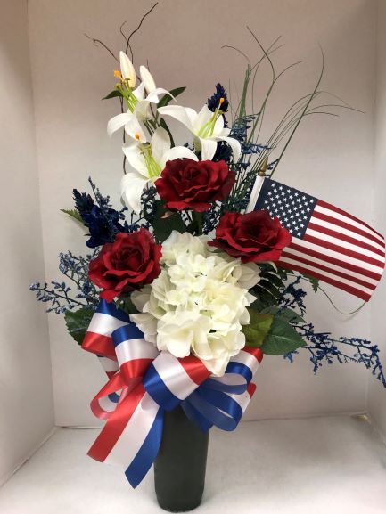 PATRIOTIC SILK CEMETERY URN - Independence Day Flower